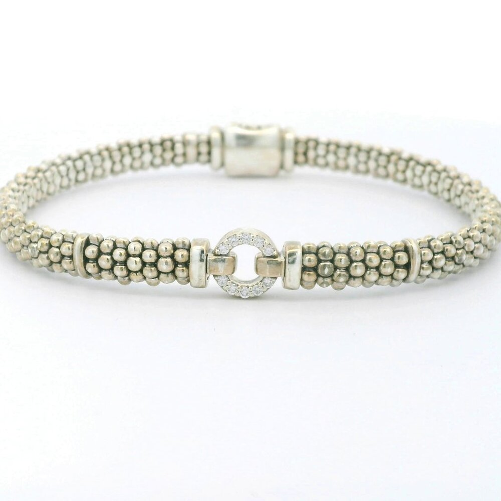 LAGOS Sterling Diamond Circle Caviar Bracelet 7.25"